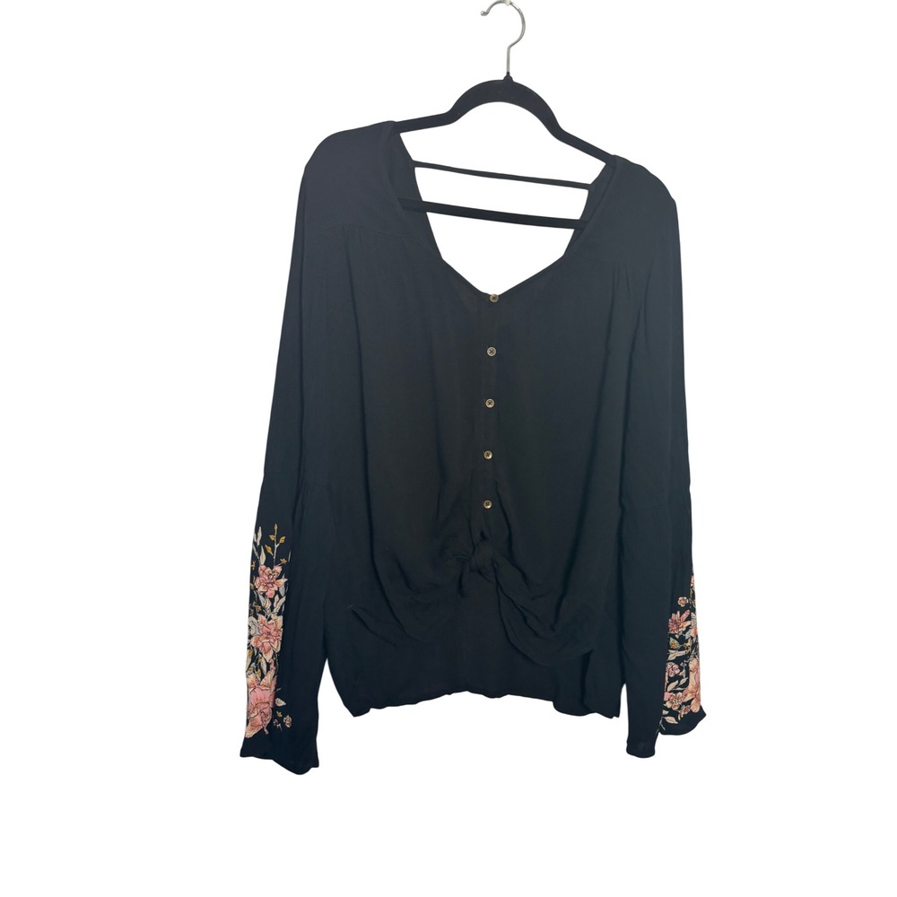 Billabong Top S Black Floral Embroidered Dream Away Boho Gauzy Lightweight